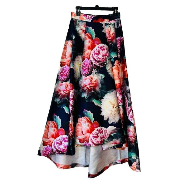 Eliza J Blue Floral High Low Pleated Lined Full Skirt‎ Size 4 Relaxed Fit - Picture 1 of 13
